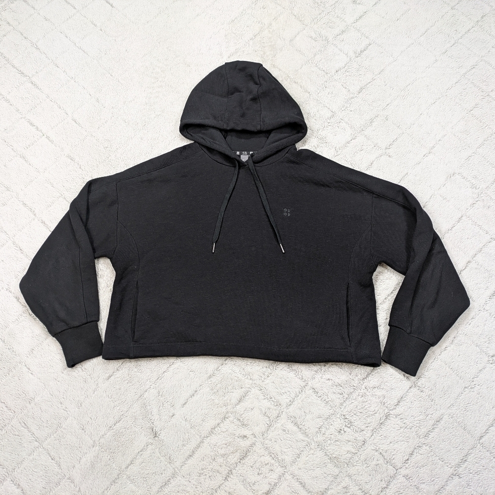 Sweaty Betty Hoodie Women's S Black Essentials Crop Pullover Sweat French Terry